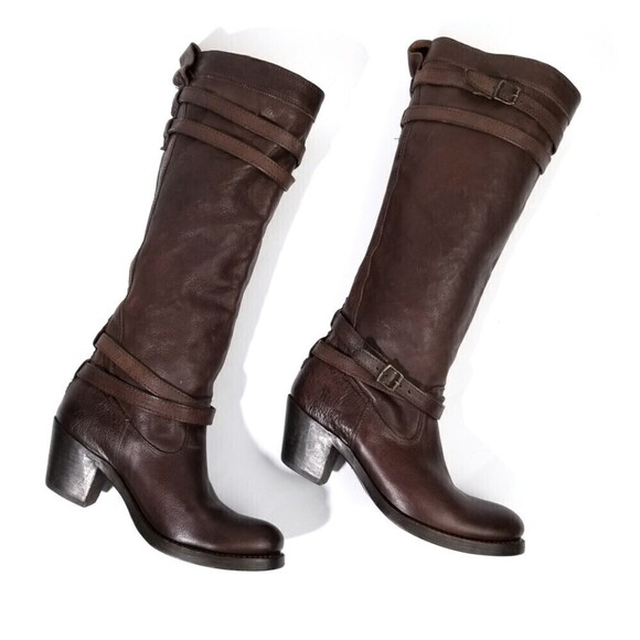 FRYE Jane Heritage Buckle Strap Knee High Western Riding Boots Horse Girl Brown - Picture 2 of 9
